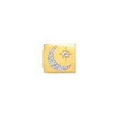 Nomination COMPOSABLE GLAM SYMBOLE Element aus Edelstahl, mit Cubic Zirconia verziert, gelbgold PVD-beschichtet (04_Mond und Stern)